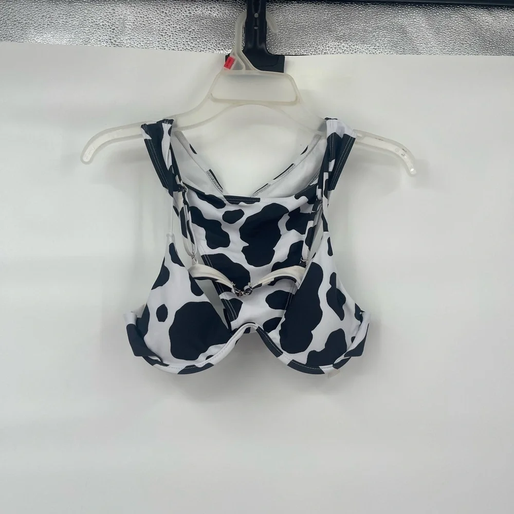 Romwe black white cow print bikini